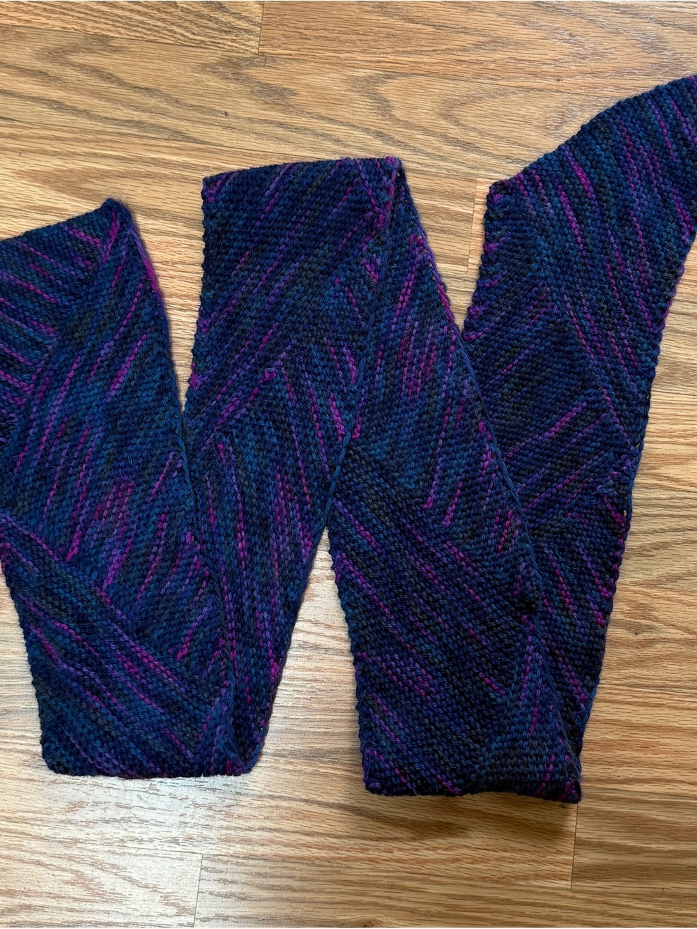 Handmade Men's Knit Scarf 6 Ft Long - Blue Purple Pink Marled Cotton Ribbed